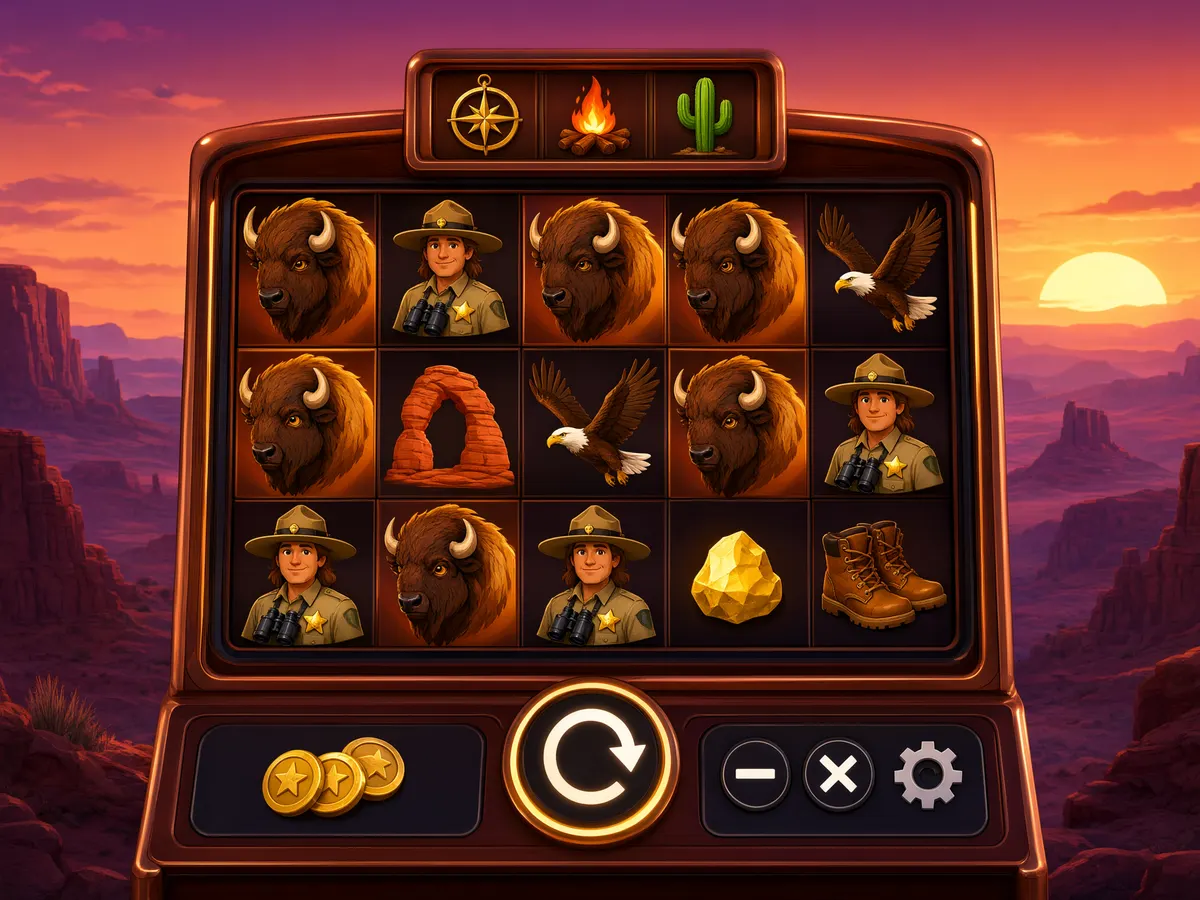 Illustration of a buffalo-themed slot grid with a small mini-reel strip above the main reels